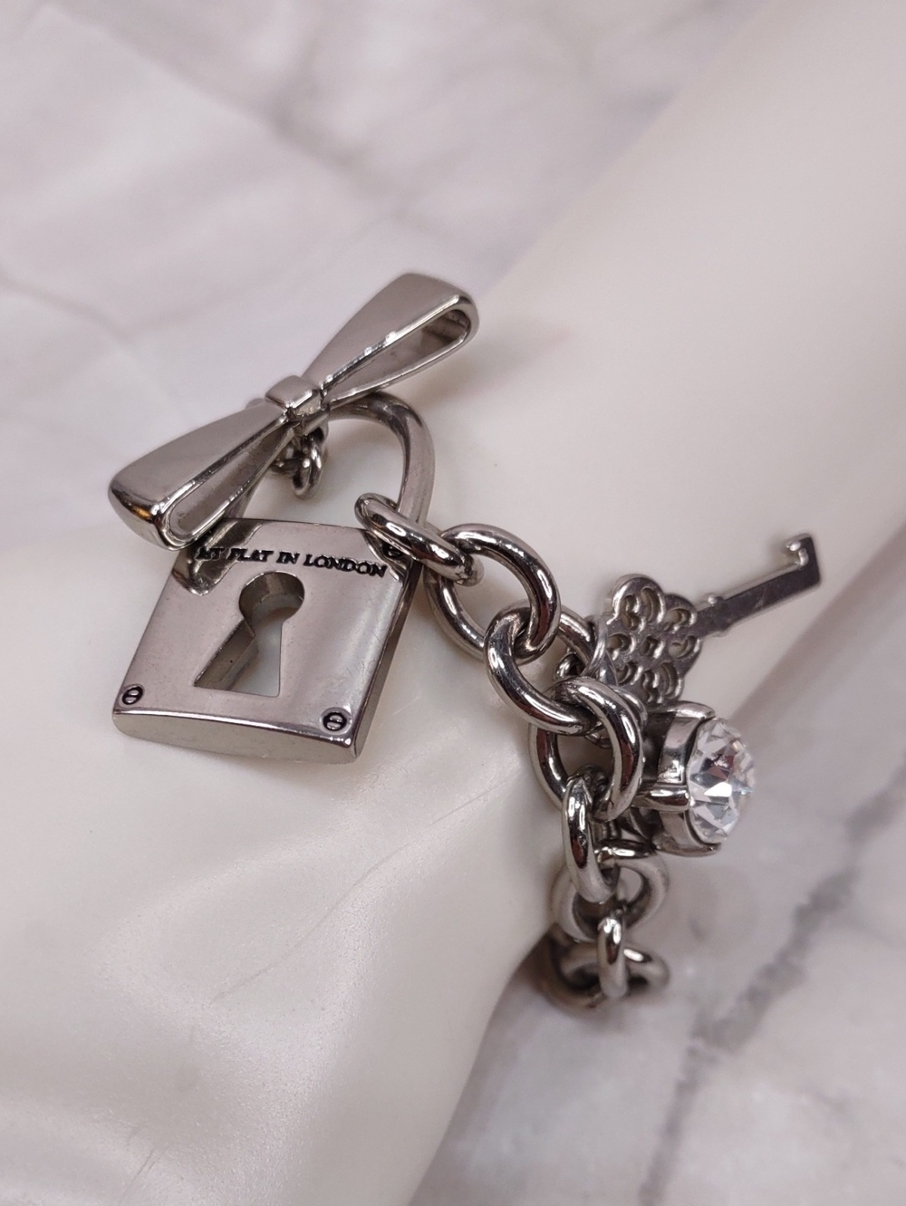 My Flat in London Charm Bracelet with Bow, Padlock, Key & Crystal